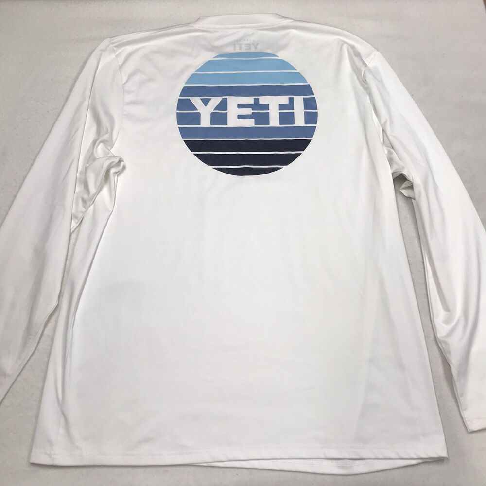 YETI Shirt Men 2XL XXL White Long Sleeve Performance Stretch Base Layer Graphic